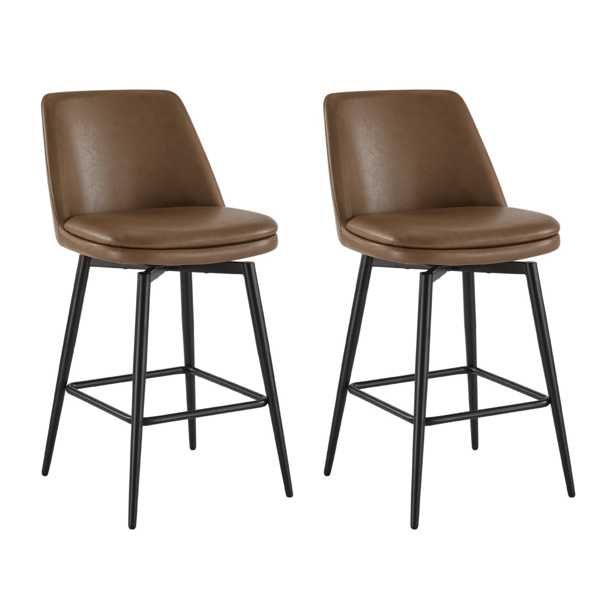 Lot de 2 Tabouret de Bar, en PU, Rotatif sur 360° Hauteur 96 cm, pour Bars et Cuisine,Brun