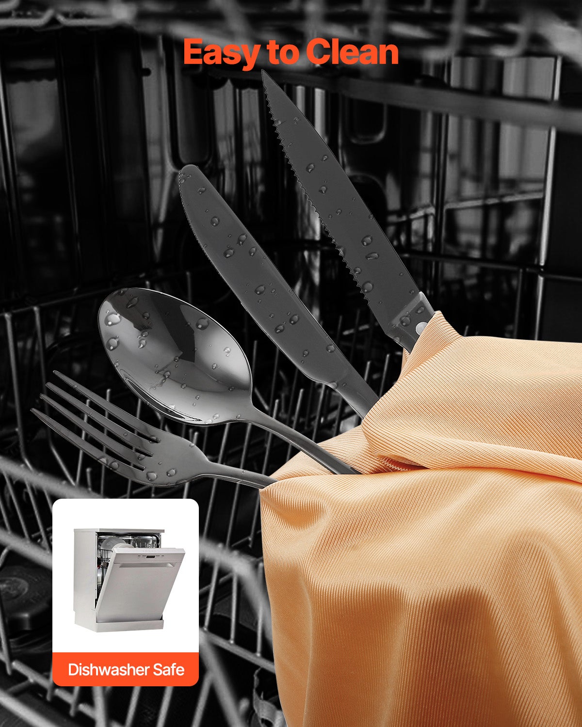 Juego de Cubiertos 48 Piezas,VEVOR Cubertería Acero Inoxidable Alimentario,Acabado Espejo,Lavable en Lavavajillas,Cuchillos para Carne,Tenedor - 5