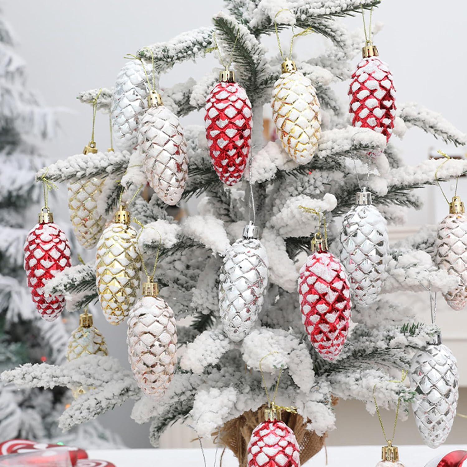 10 Pcs Grosses Boules de Noel Rouge à Paillettes - Pomme de Pin Sapin Noël - à Suspendre - Décoration Sapin de Noël (Rouge) - 6
