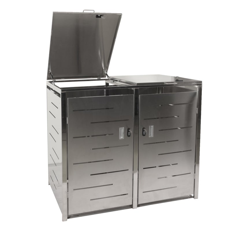 2-pojemnikowa pokrywa kosza na śmieci HWC-E83, pokrywa kosza na śmieci, rozszerzalna 117x131x80cm ~ stal nierdzewna 48kg