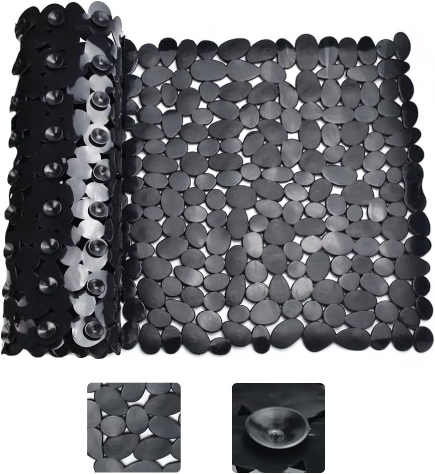 Czarna prostokątna mata antypoślizgowa pod prysznic (88 x 40 cm), mata antypoślizgowa do łazienki, mata antypoślizgowa do łazienki oraz mata do wanny