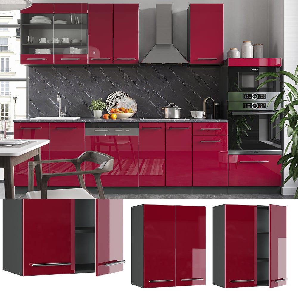 Vicco Elément haut de cuisine Fame-Line, Rouge bordeaux Haute brillance, 60cm - 2