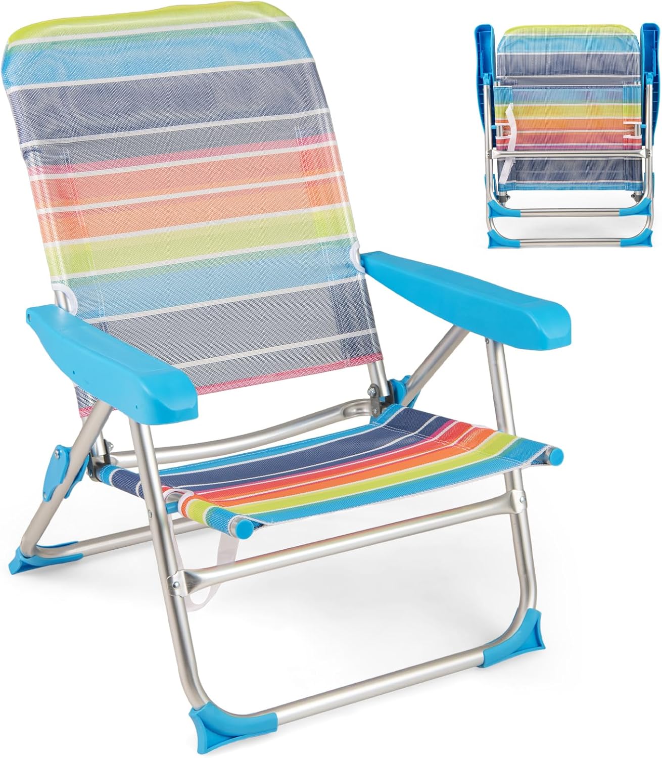 Zestaw 2 Krzeseł Plażowych, Składane Krzesło Plażowe z 5-Stopniową Regulacją Oparcia, Aluminiowa Rama, Nośność 150 kg (64 x 64 x 83 cm, Wielokolorowe)