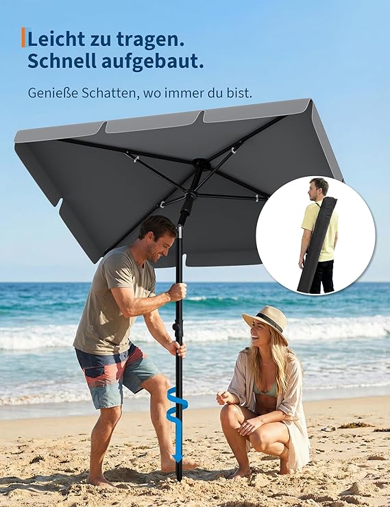 Parasol de Balcon Rectangulaire 200x125 cm, Anti-UV 50+, Inclinable et Réglable, avec Support Balustrade et Housse - 4