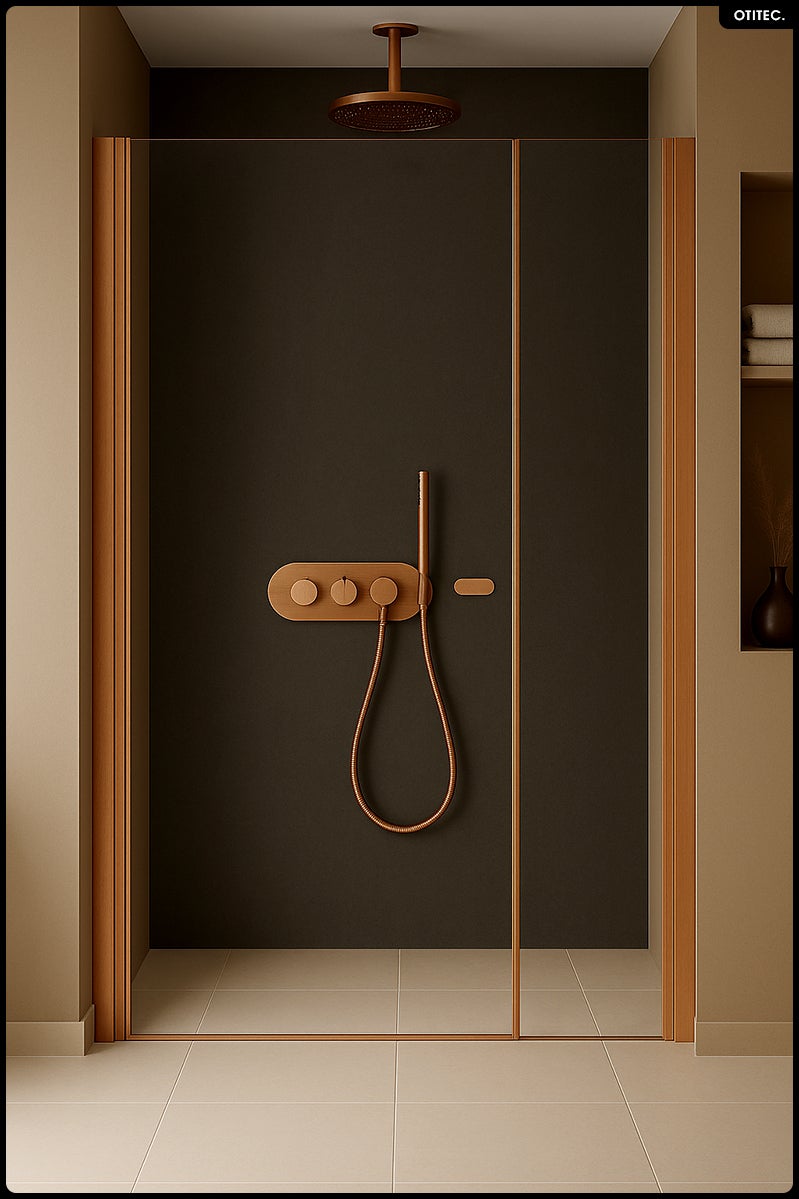 Puerta de ducha empotrada pivotante - 130 x 195 - cobre cepillado - new soleo