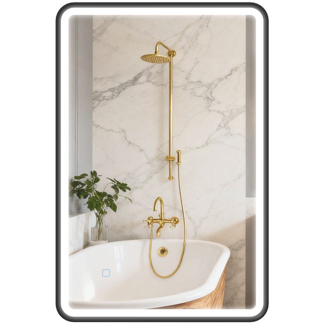 Homcom - Miroir lumineux LED arqué de salle de bain 90 x 60 cm - tactile, réglable, anti-buée - alu noir Homcom - Miroir lumineux LED arqué de salle de bain 90 x 60 cm - tactile, réglable, anti-buée - alu noir