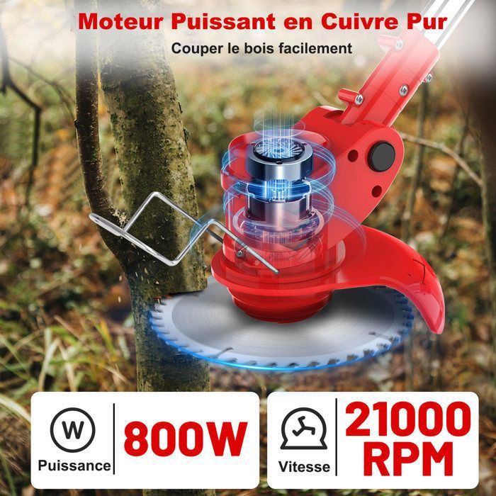 Coupe-Bordures Sans Fil 21V avec 2 Batteries, Chargeur, Largeur de Coupe 10 cm, Léger et Sécurisé - 3