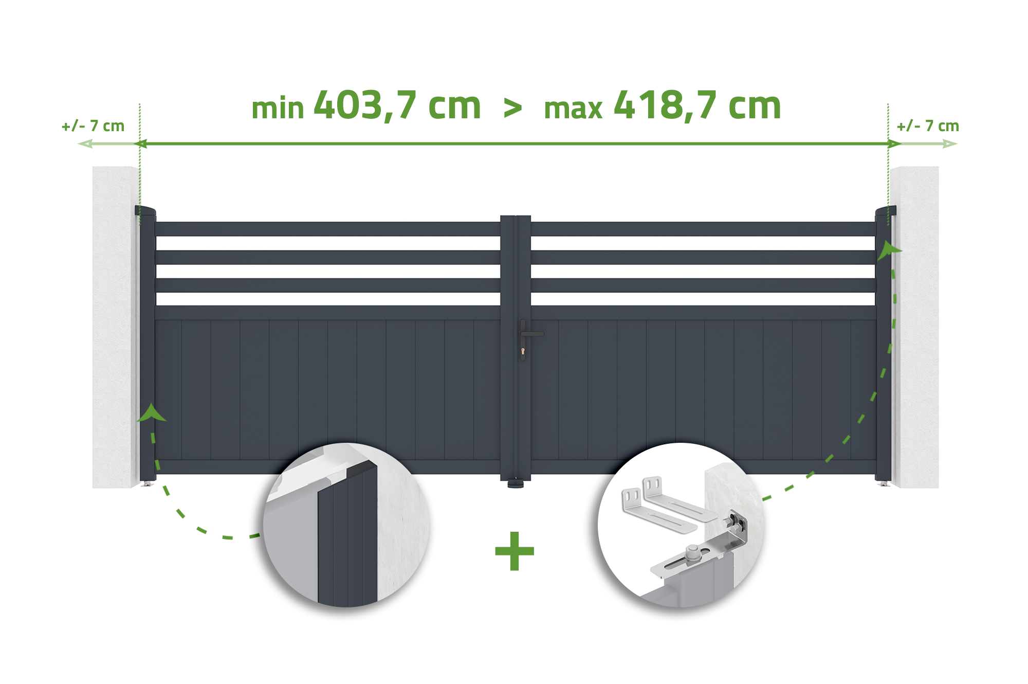 Brama skrzydłowa regulowana szerokość 4m NEVIS H.140cm szara aluminiowa