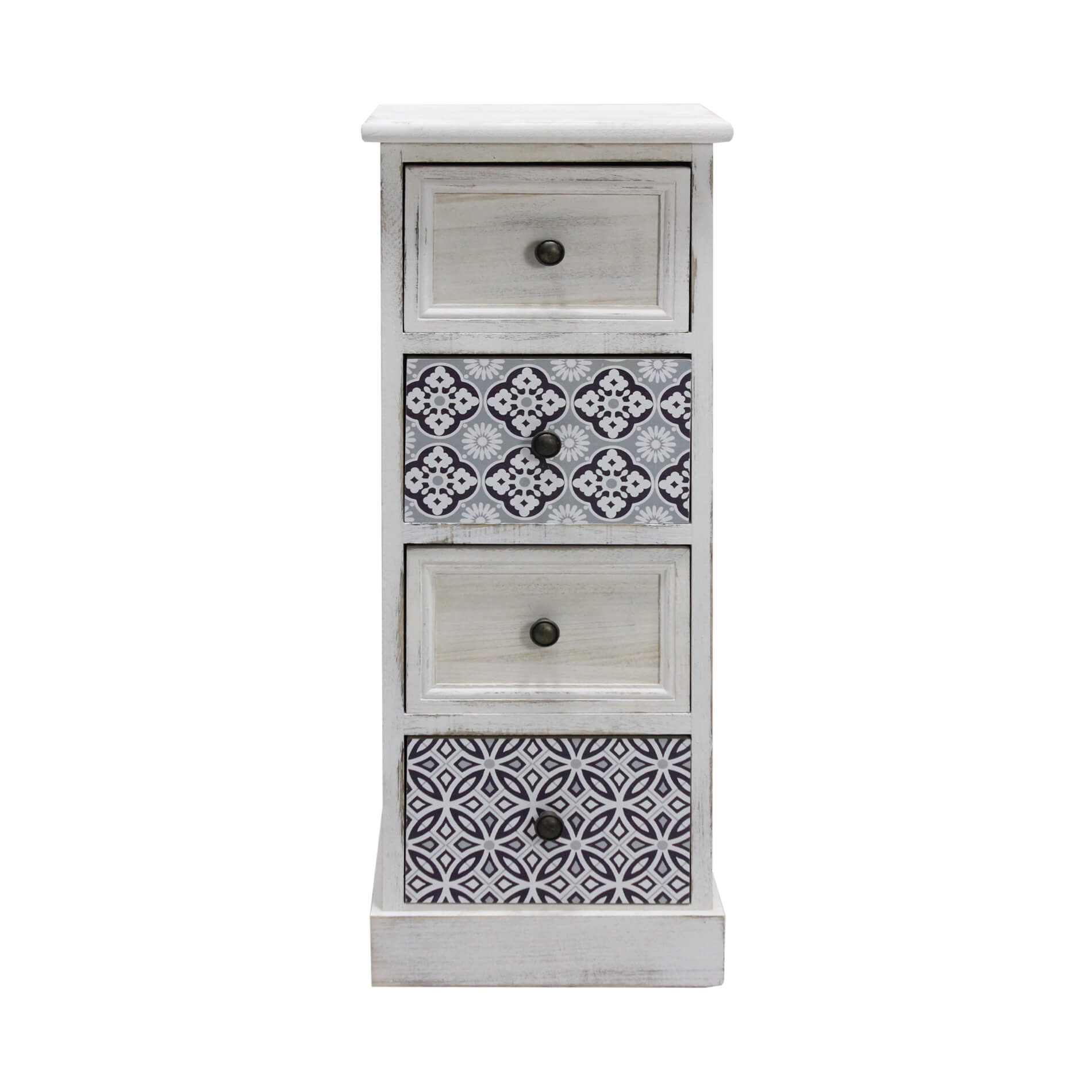 Cajonera de madera rebecca mobili blanca gris con 4 cajones para baño shabby chic 76x30x25 cm