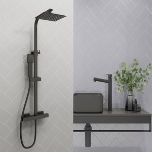 Colonna Doccia OCEAN ITALY Acciaio Inox 20x20cm Con Miscelatore Termostatico Nero - Foto 6