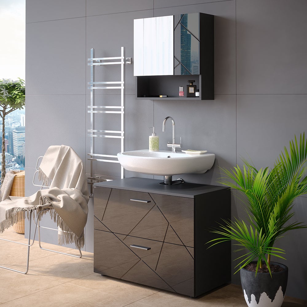 Meuble Sous Vasque Irma 80 Cm Anthracite/Chêne – Rangement Salle De Bain Moderne & Pratique