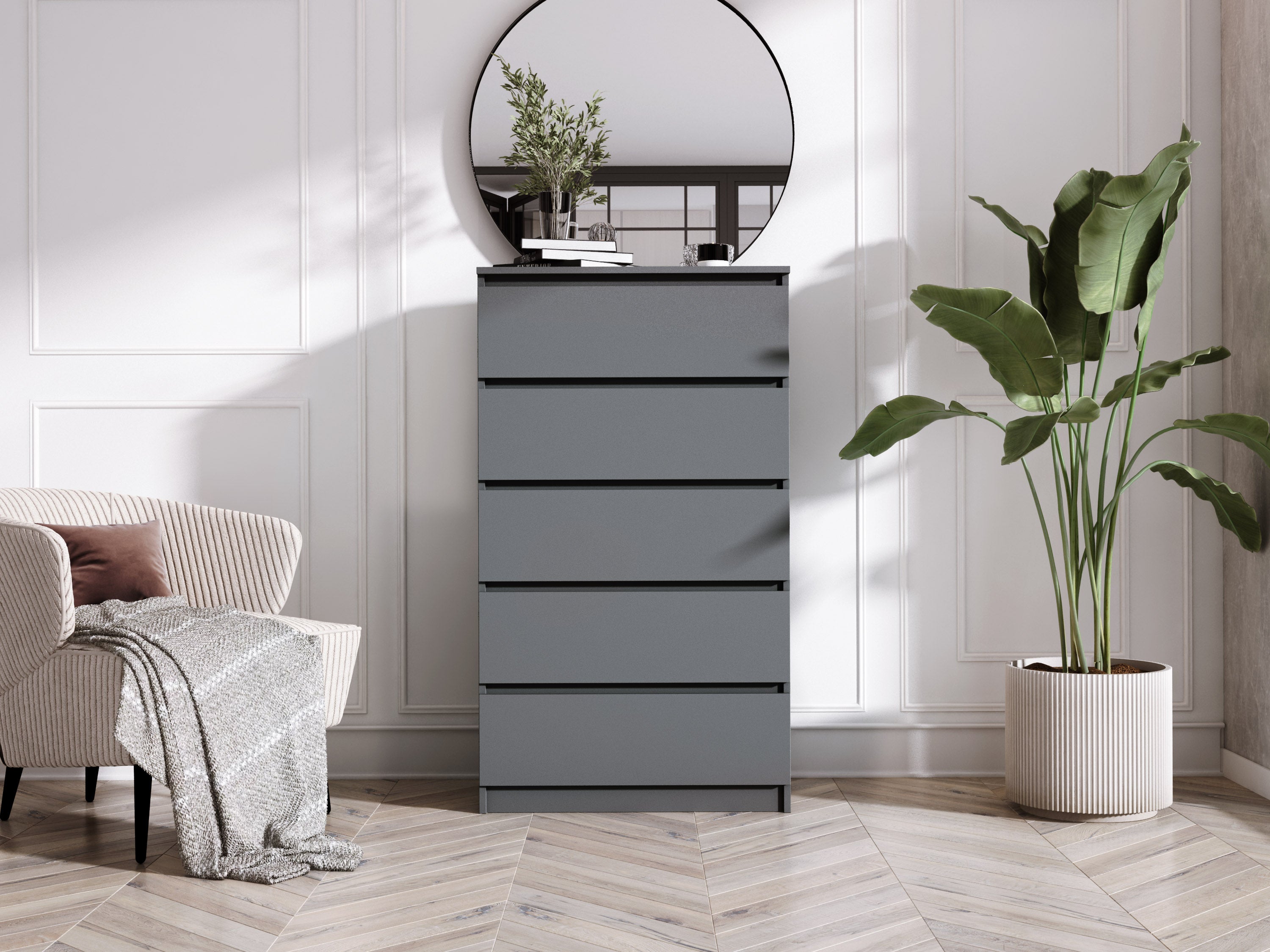 Commode 5 Tiroirs, Anthracite, 70 x 39 x 125 cm - 3