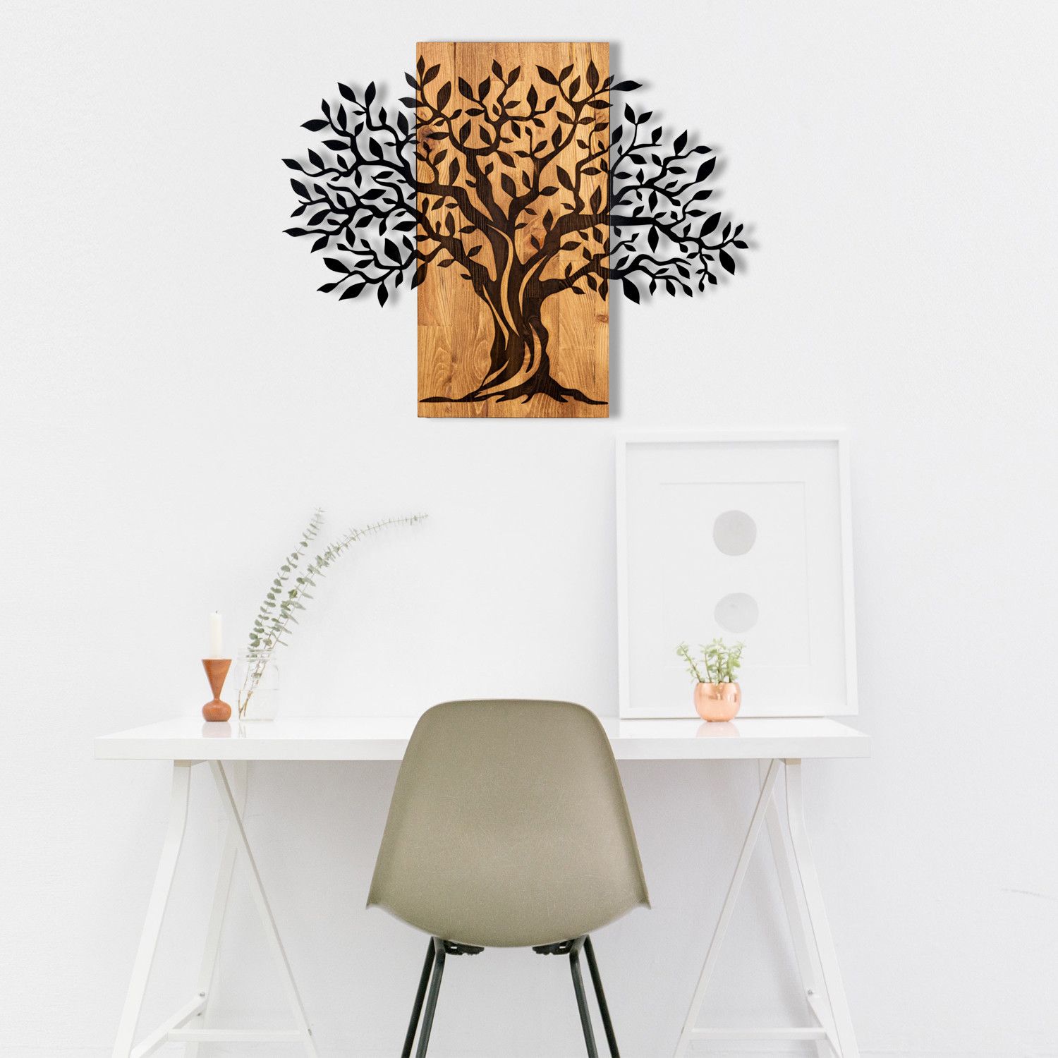 Décoration murale Chiara 72x58cm Arbre Bois Naturel et Métal Noir - 4