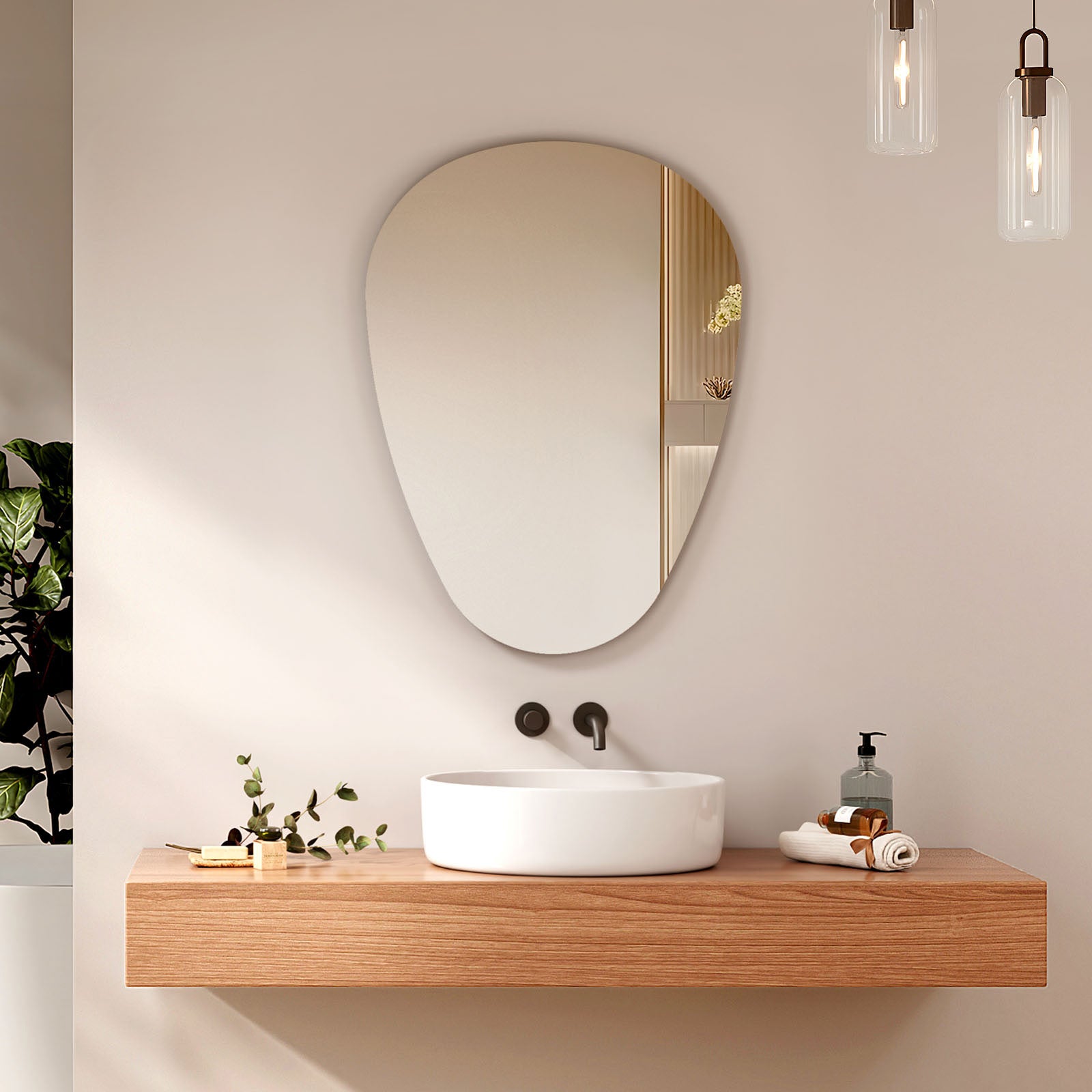 EMKE Miroir Mural en Forme de Larme 45 x 60 cm, Miroir Design Sans Cadre Suspendu Horizontal/Vertical pour Salle de Bain et Salon - 5