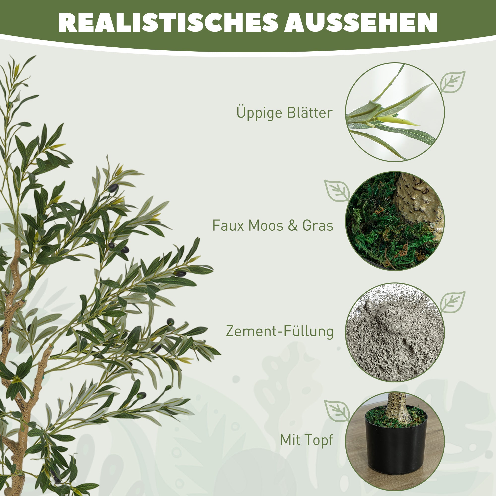Plante artificielle. Olivier artificiel. 150 cm. 720 feuilles. 40 olives. Pot de fleurs robuste. Plante décorative. Verte. - 5