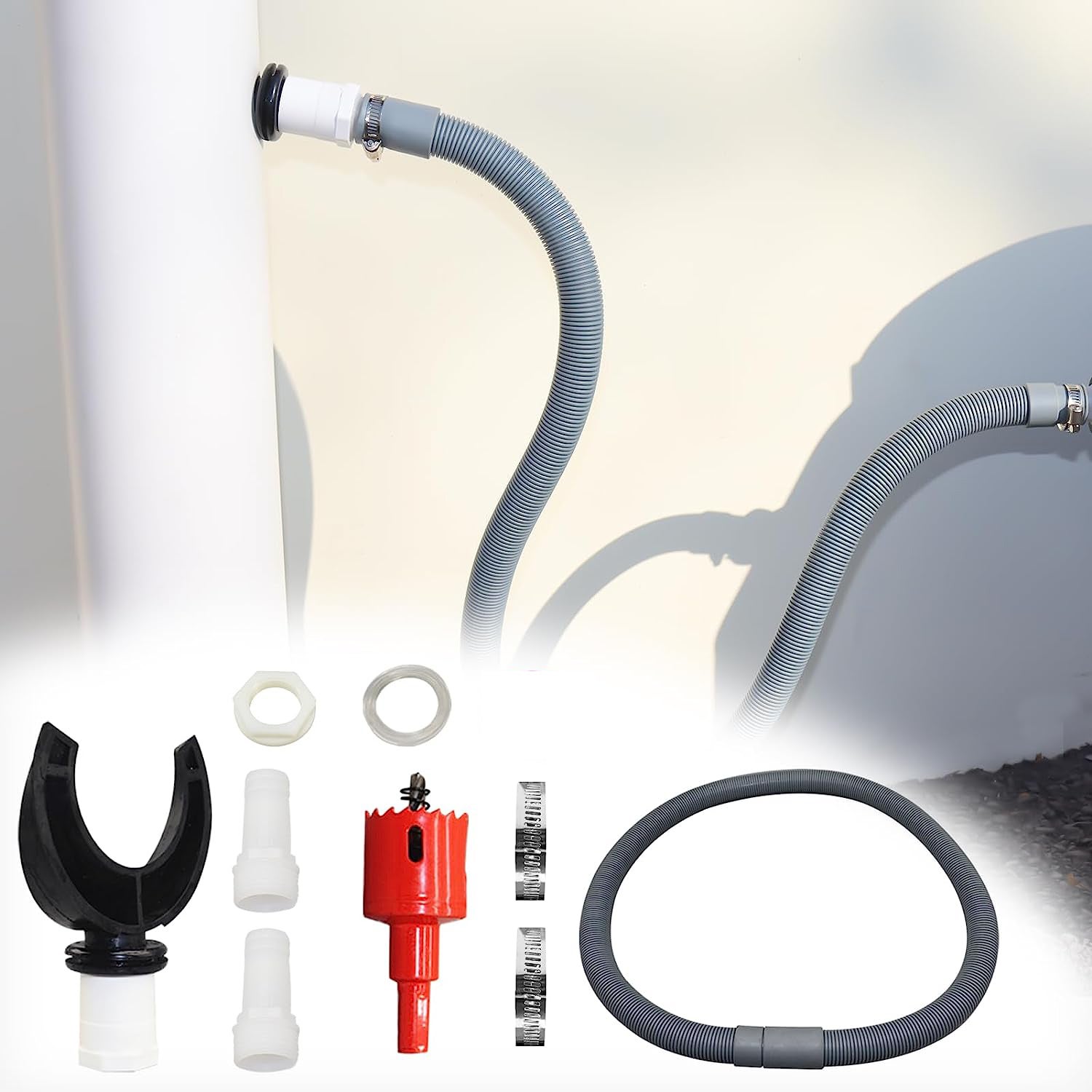 Zestaw okrągłego węża PVC 110 mm z wężem elastycznym, zbieraczem wody deszczowej i rurą spustową
