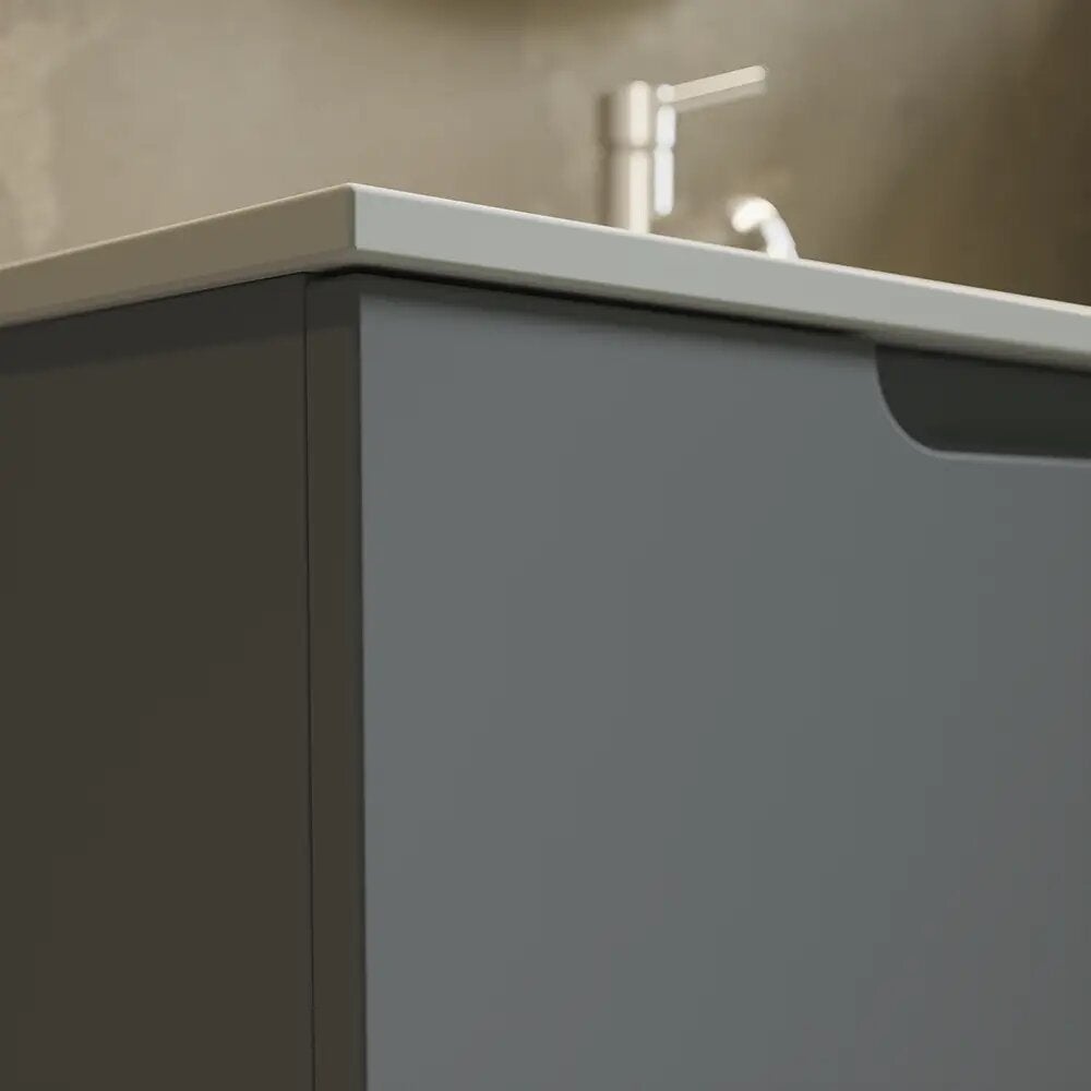 Mobile bagno sospeso 70 cm due cassetti color grigio opaco con lavabo | Moor - 6