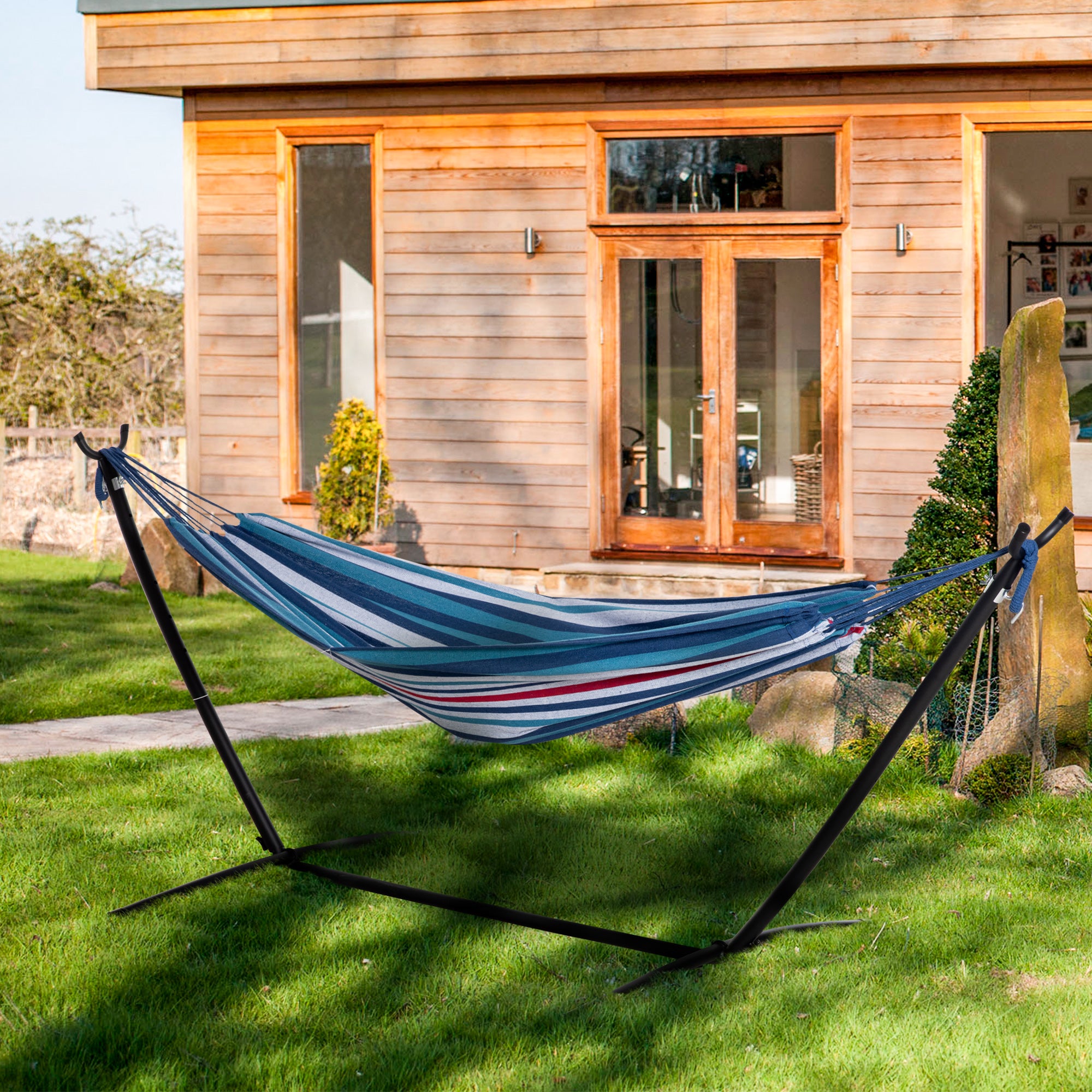 Cama Rede Outsunny Metal e Poliéster Multicor 310x117x105 cm - 2