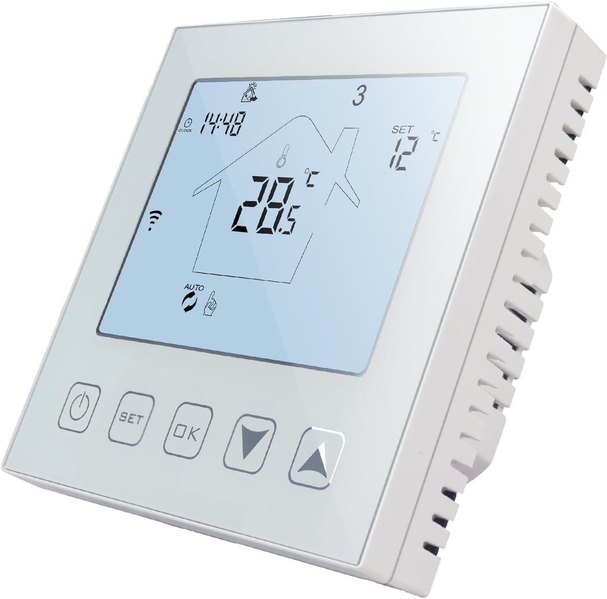 Programowalny termostat pokojowy do elektrycznego ogrzewania podłogowego, biały, z łącznością Wi-Fi, 16 A, z czujnikiem, kompatybilny z Alexą, 22