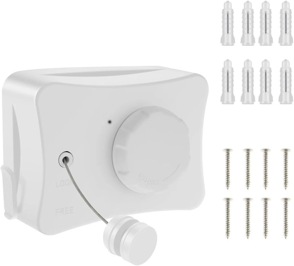 Rozsuwana suszarka na ubrania ze stali nierdzewnej, odpowiednia do sypialni, balkonu i ogrodu, 5,1 metra, biała, z pojedynczym kablem