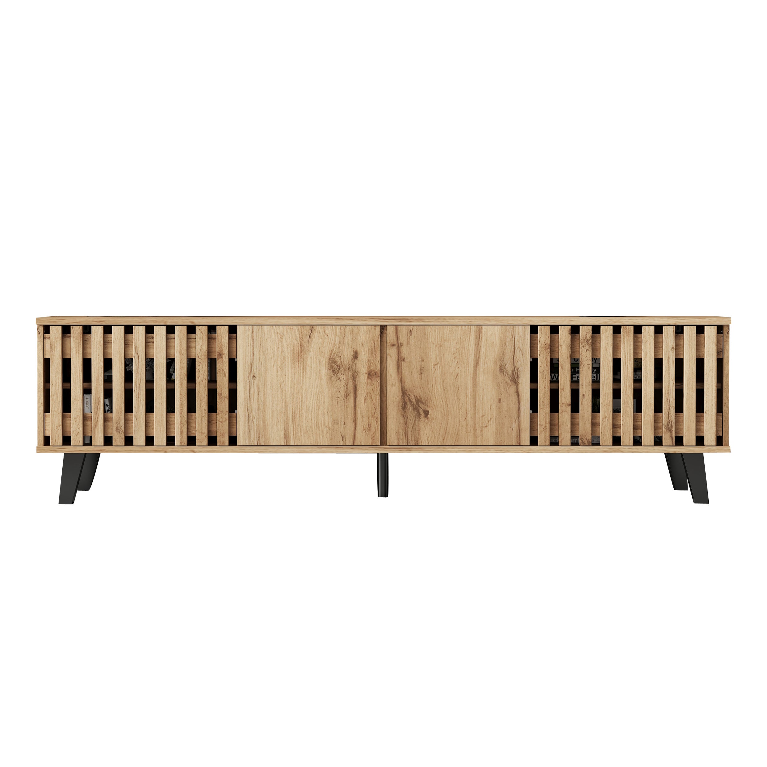 Meuble TV 180x40x55cm - avec 4 portes - Style scandinave - Naturel - 7