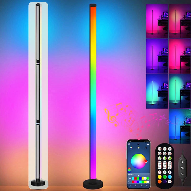 Lampa podłogowa LED RGB narożna 122 cm, smart Bluetooth, pilot, 16 mln kolorów, synchronizacją muzyki do salonu i pokoju gracza sypialni USB