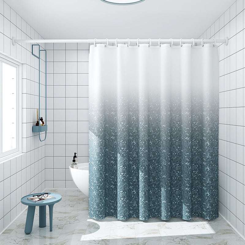 Prysznicowa zasłona z tkaniny poliestrowej, prana w pralce, z 12 haczykami, 183 x 183 cm (niebieski gradient)