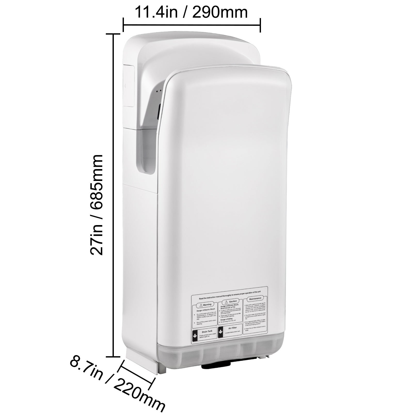 Sèche-mains électrique SucceBuy 2000W 220V, lame d’air ABS, filtration HEPA, mural, infrarouge haute vitesse, blanc - 2