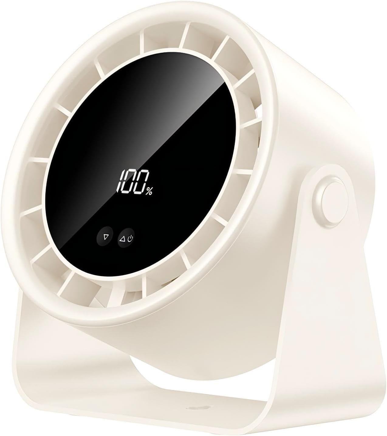 Cichy wentylator biurkowy z akumulatorem USB i wyświetlaczem cyfrowym, 100 prędkości, do sypialni, biura, na kemping, biały