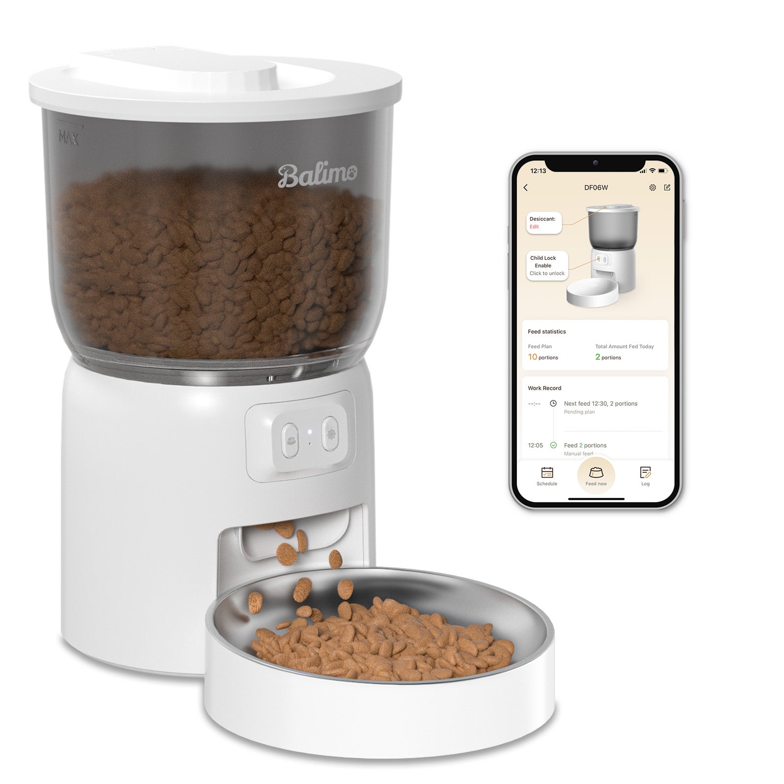 Balimo 3L Distributeur Croquettes Chat Automatique 2.4G WiFi, 1-10 Repas par Jour, Blanc - 2