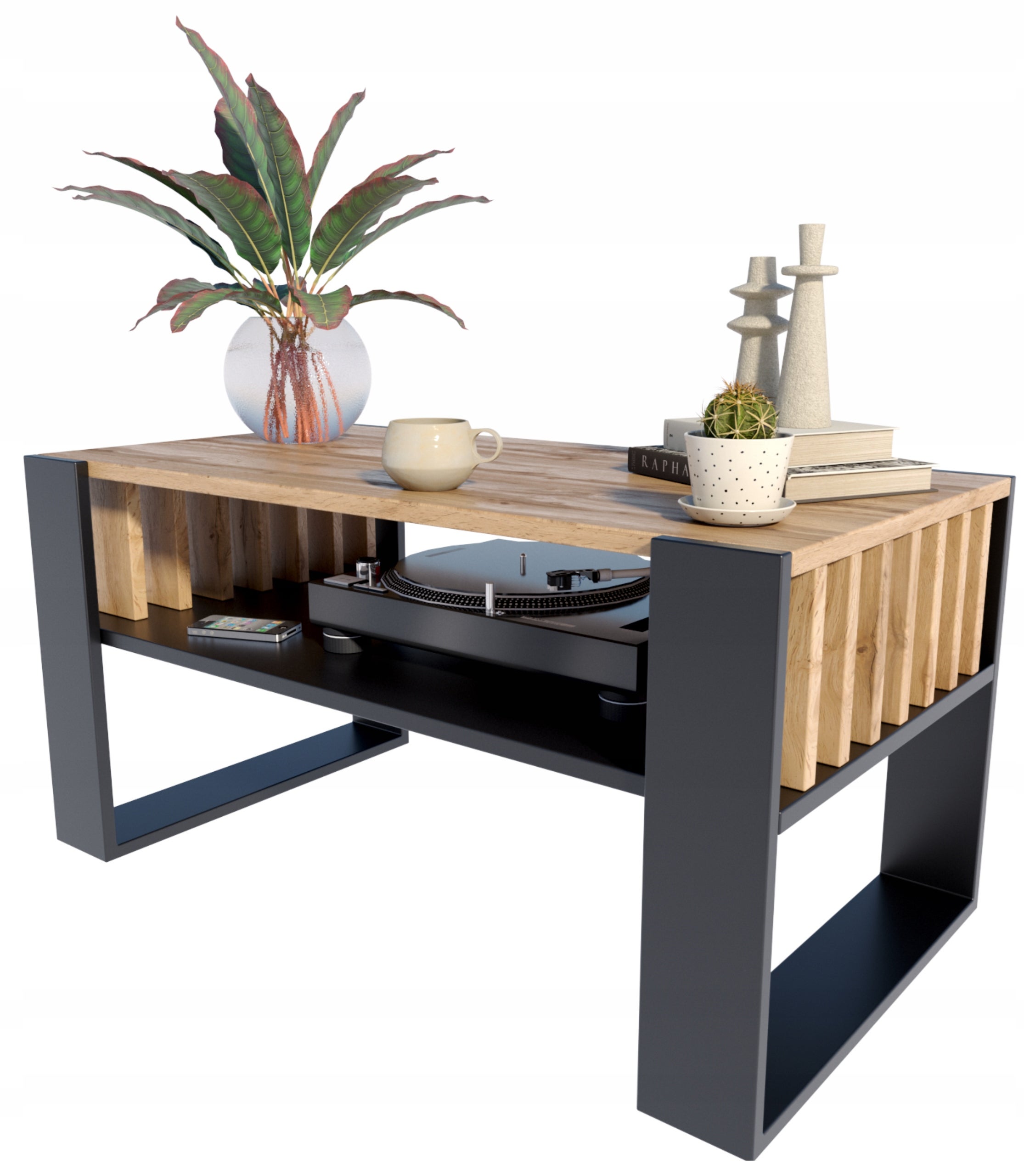 Ława stolik kawowy IGA wotan-czarny z lamelami loft retro rustykalny PER - 3