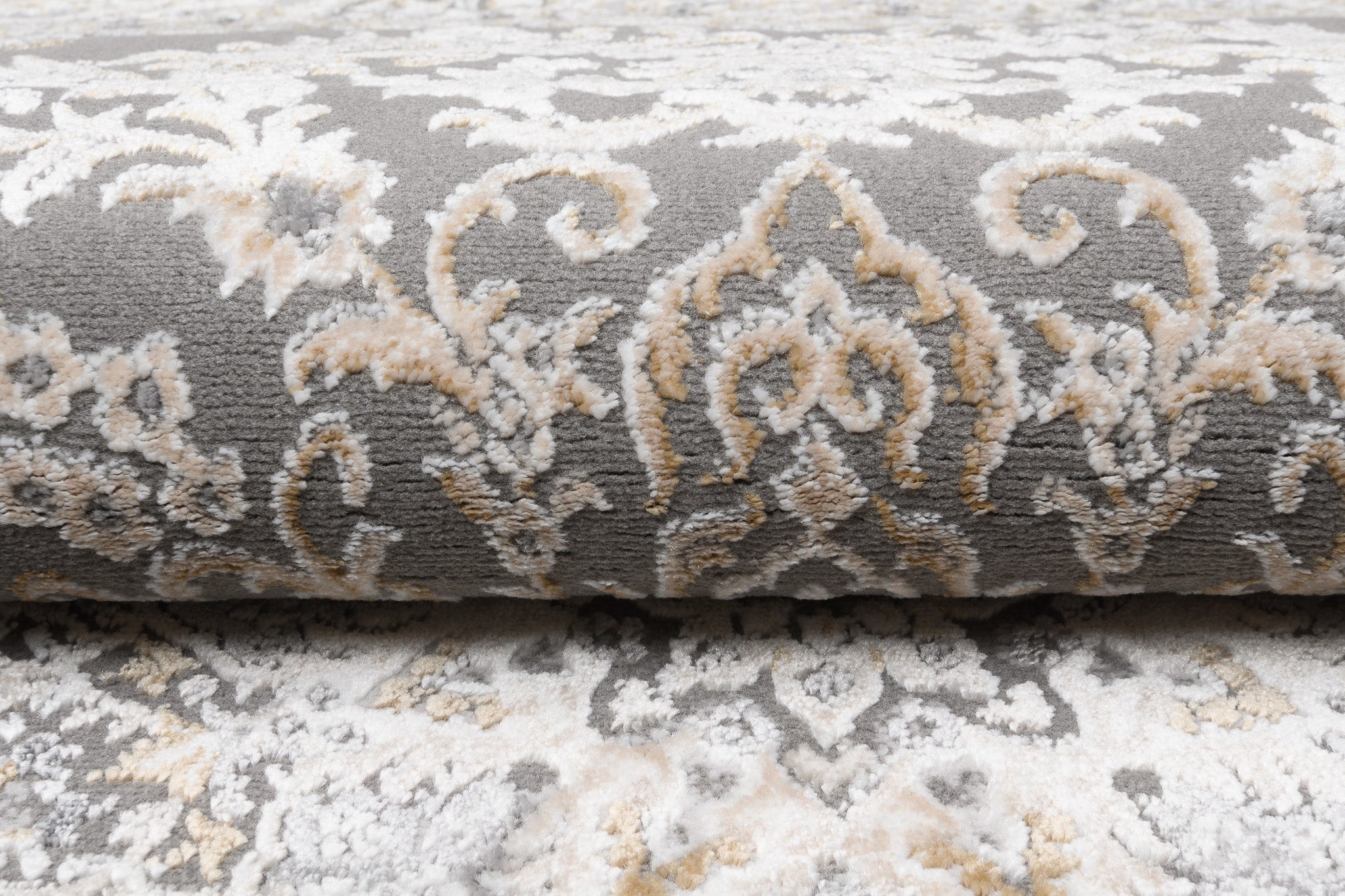 TAPISO Hera Tapis Salon Chambre Brillant Gris Crème Beige Vintage Rosace Floral Ornamental Bordé Moucheté Effet 3D OEKO-TEX 80 x 150 cm - 4