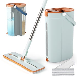 Set Seau Et Serpillière Avec Essoreuse à Pédale - Léger, Compact, Séparation Eau Sale - Pour Sols Carrelage, Parquet, Marbre