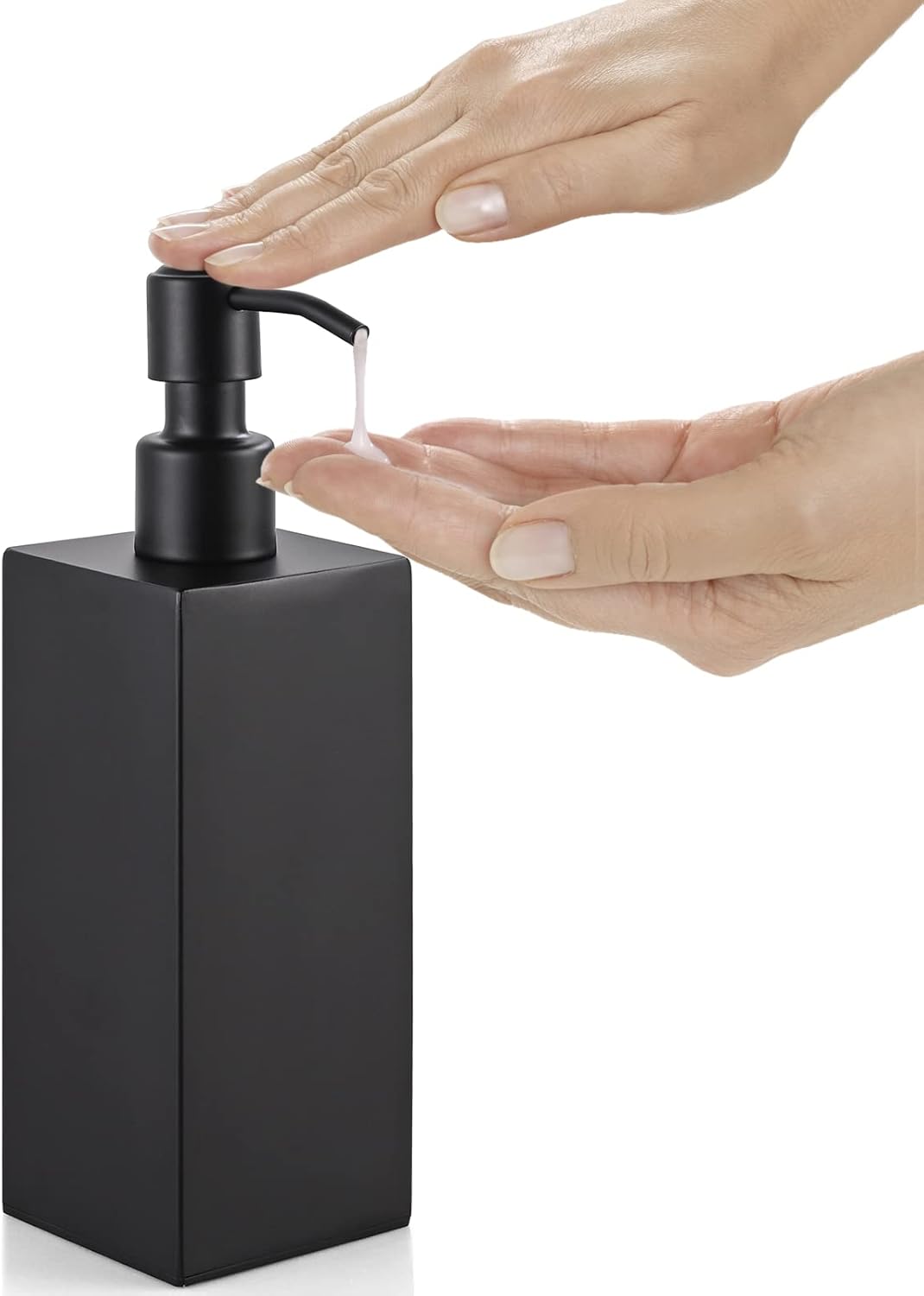 Dozownik mydła, 350 ml, wolnostojący, ze stali nierdzewnej, z możliwością uzupełniania, 6 x 6 x 20,5 cm, czarny kwadrat