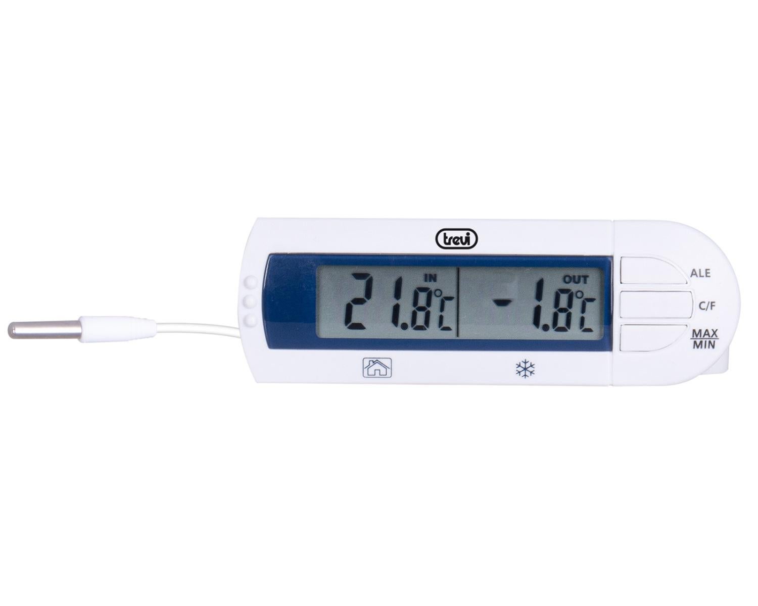 Trevi TE 3012 Digitales Kühlschrank-Thermometer – Mit Alarm, Sensor, Messbereich -50°C Bis +70°C