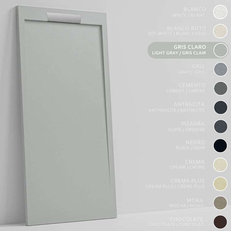 SOULHOME Brodzik prysznicowy– Żywica– Gel Coat– Gładka/Kamienna tekstura – Antypoślizgowy – jasnoszary– 120x80- Niski 3cm– Elegancki