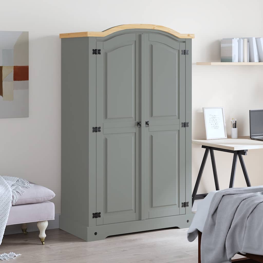 Armoire 2 Portes Corona En Pin Ciré - Avec Rail De Penderie - Meuble Chambre