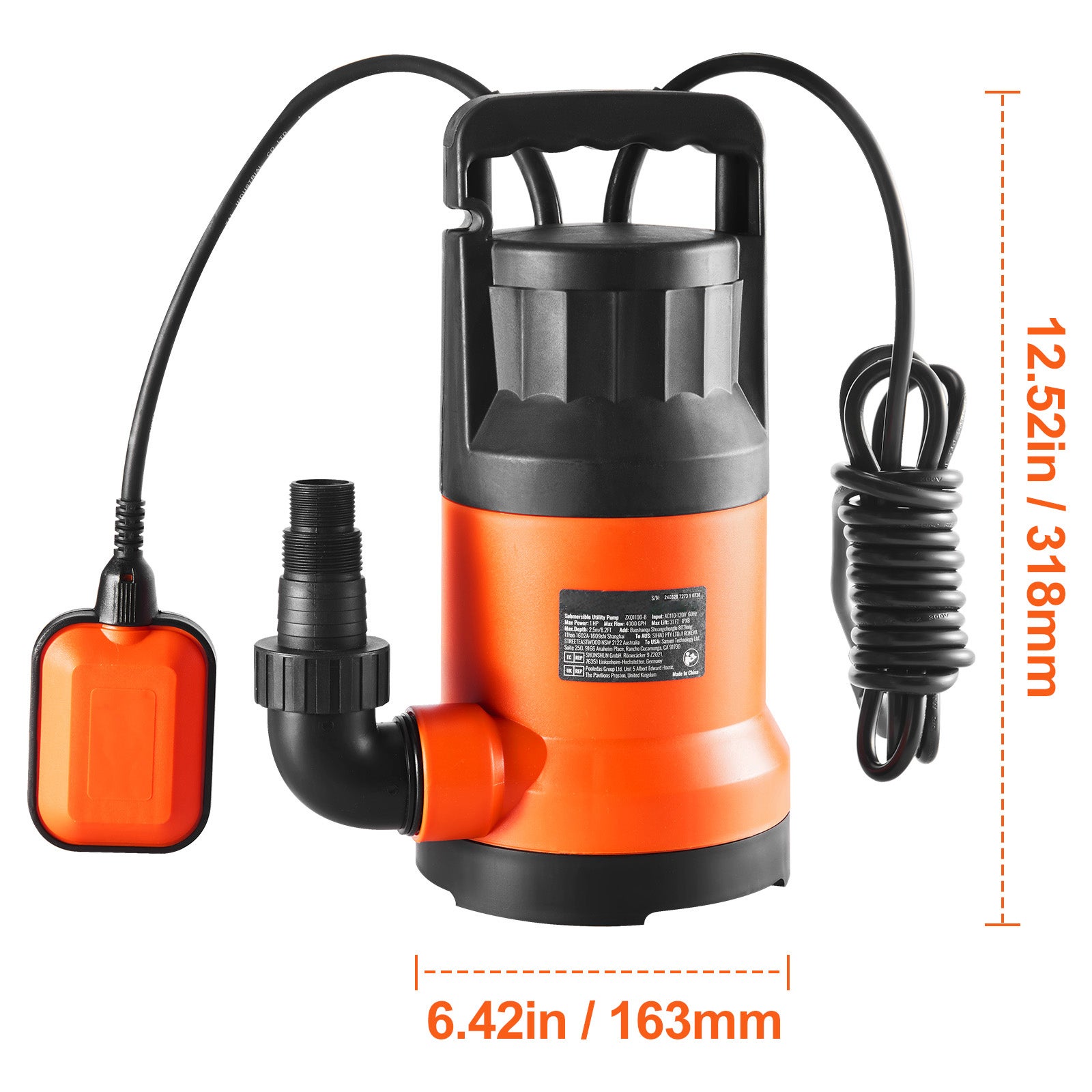 Pompe utilitaire submersible SucceBuy 400 W, 2510 GPH, pompe de puisard à haut débit avec tête de 26 ft et cordon de 10 ft - 2