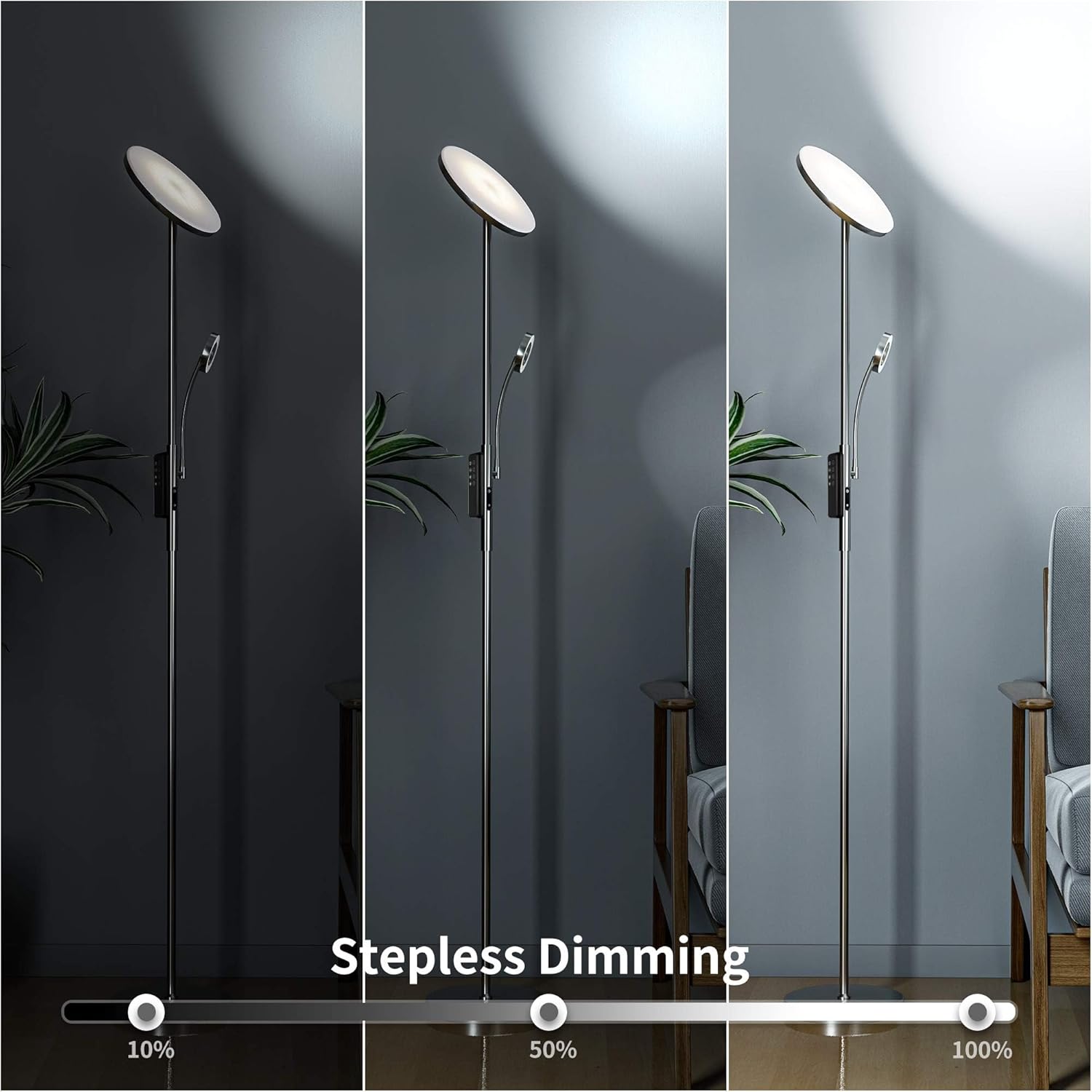 35W Lampadaire LED Dimmable Nickel,4120LM Lampadaires sur pied Salon avec Télécommande & Contrôle tactile,3000-6000K,1H Timer,pour Chambre Bureau - 4
