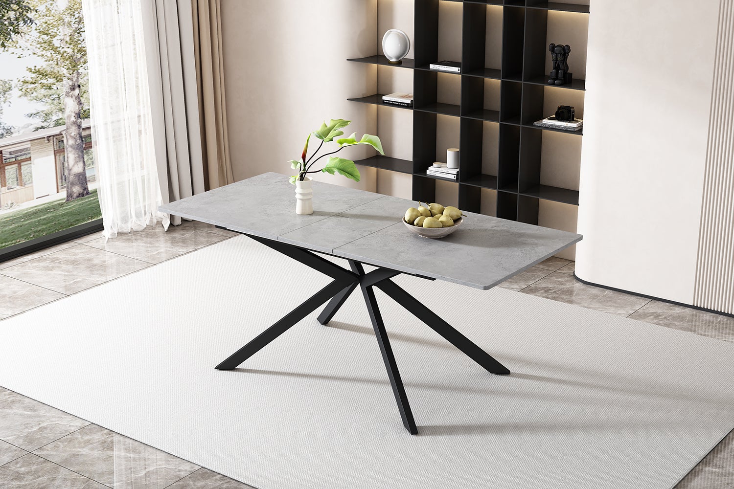 Rozkładany stół jadalny dla 4-6 osób - Dł. 150/180 x Szer. 70 x Wys. 76 cm - Nogi z płyty MDF i metalu - Blat imitujący marmur - Szary - 6