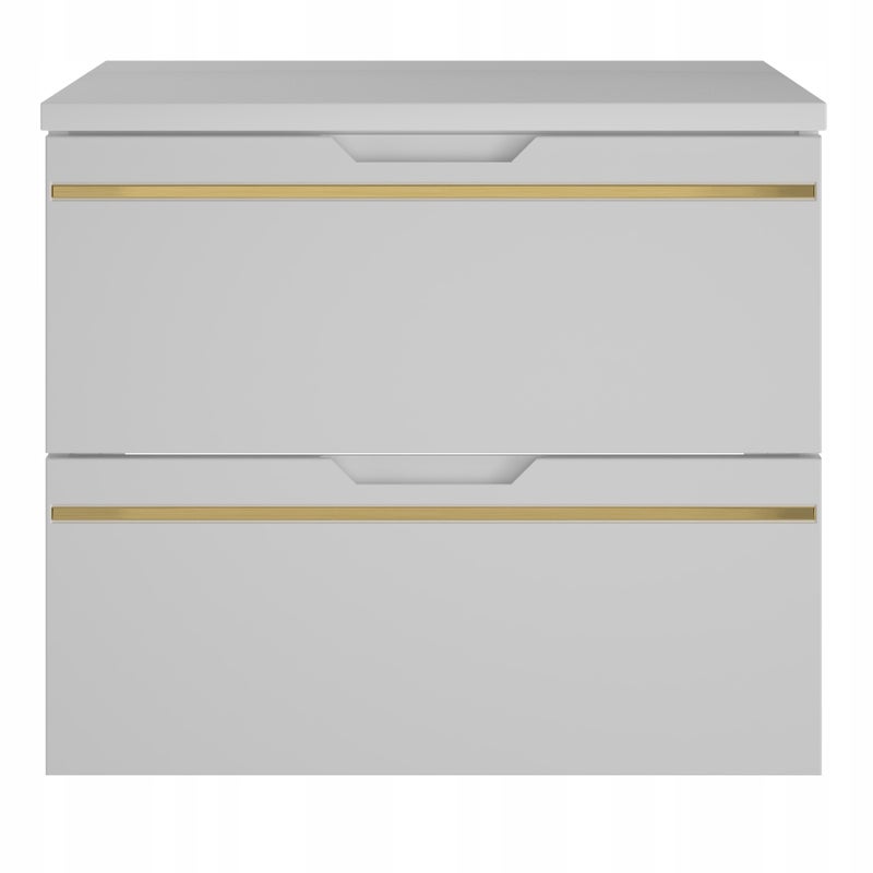 Szafka łazienkowa ESPERO 60 cm biała z blatem złota listwa frezowany uchwyt