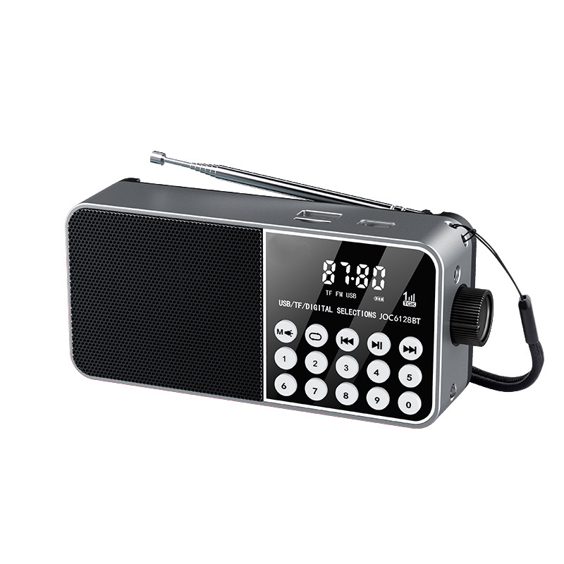 Przenośny głośnik radiowy, przenośne radio FM, radio wielofunkcyjne, obsługuje karty TF, kolor szary.