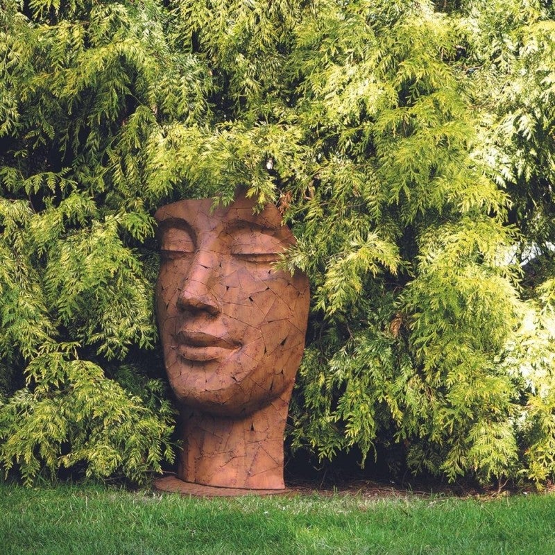 Statue visage métal mosaïque 108 cm - Brun - 5