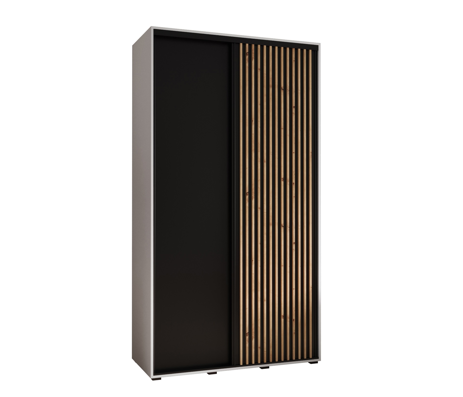 Szafa przesuwna wysoka Lanko 1 140 x 45 x 235,2 cm biały + czarny + lamele artisan - Abiks Meble