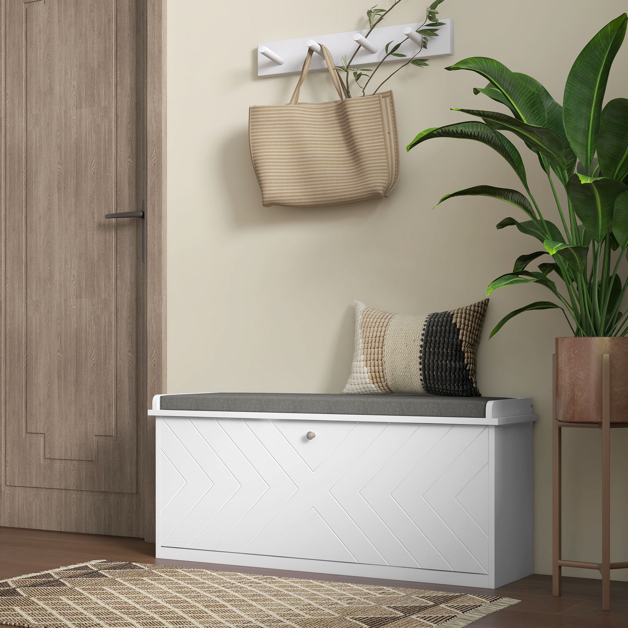Rangement Banc à chaussures avec tiroir rabattable coussin d'assise et étagère réglable 100 x 26 x 48 cm - blanc - 4