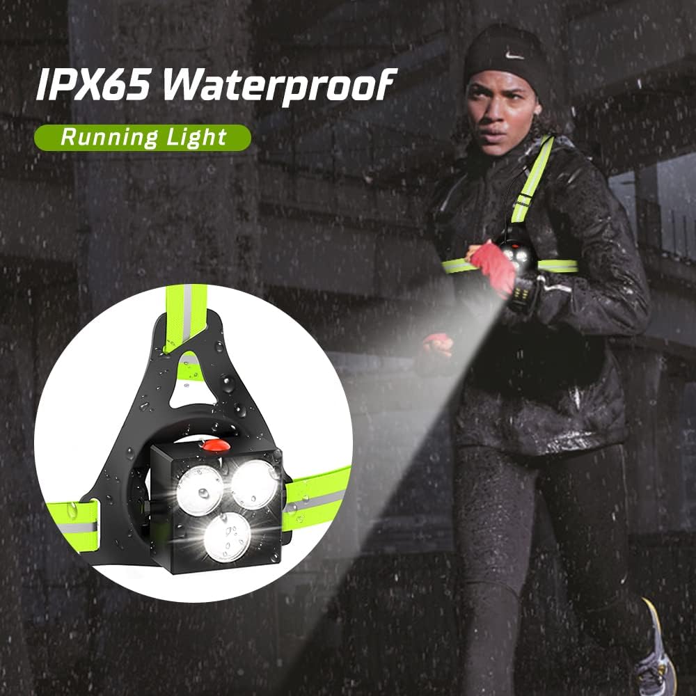 Lampe de Course Pectorale Réglable 120° - LED 500 Lumens, USB Rechargeable, Étanche avec Double Bandes Réfléchissantes pour Running et Randonnée - 4