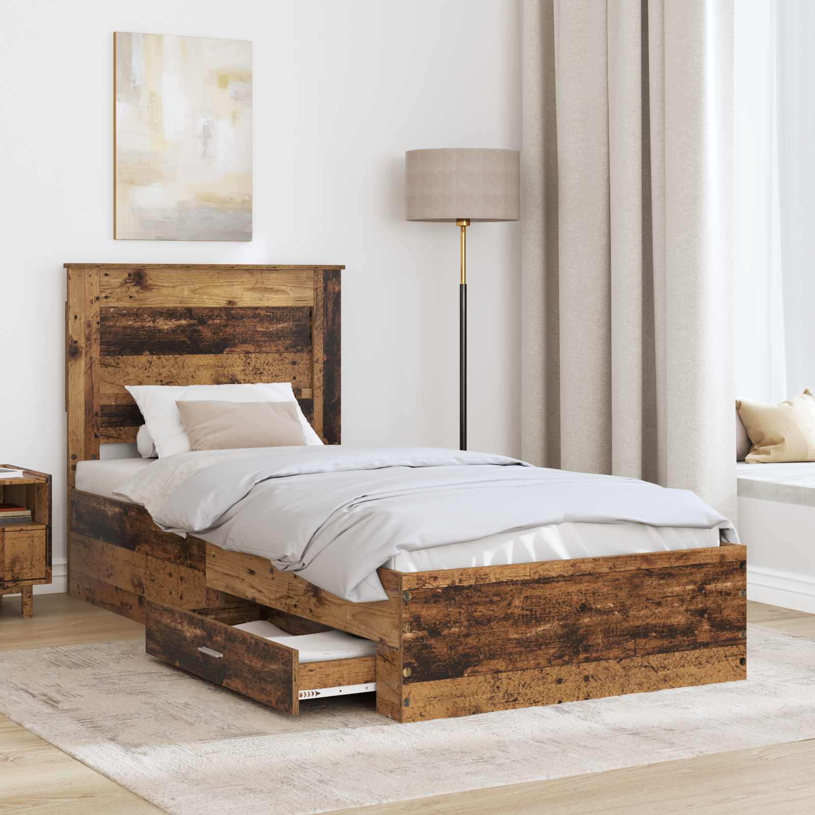 Cadre de lit chêne vieilli 90 x 200 cm en panneau de bois - 3