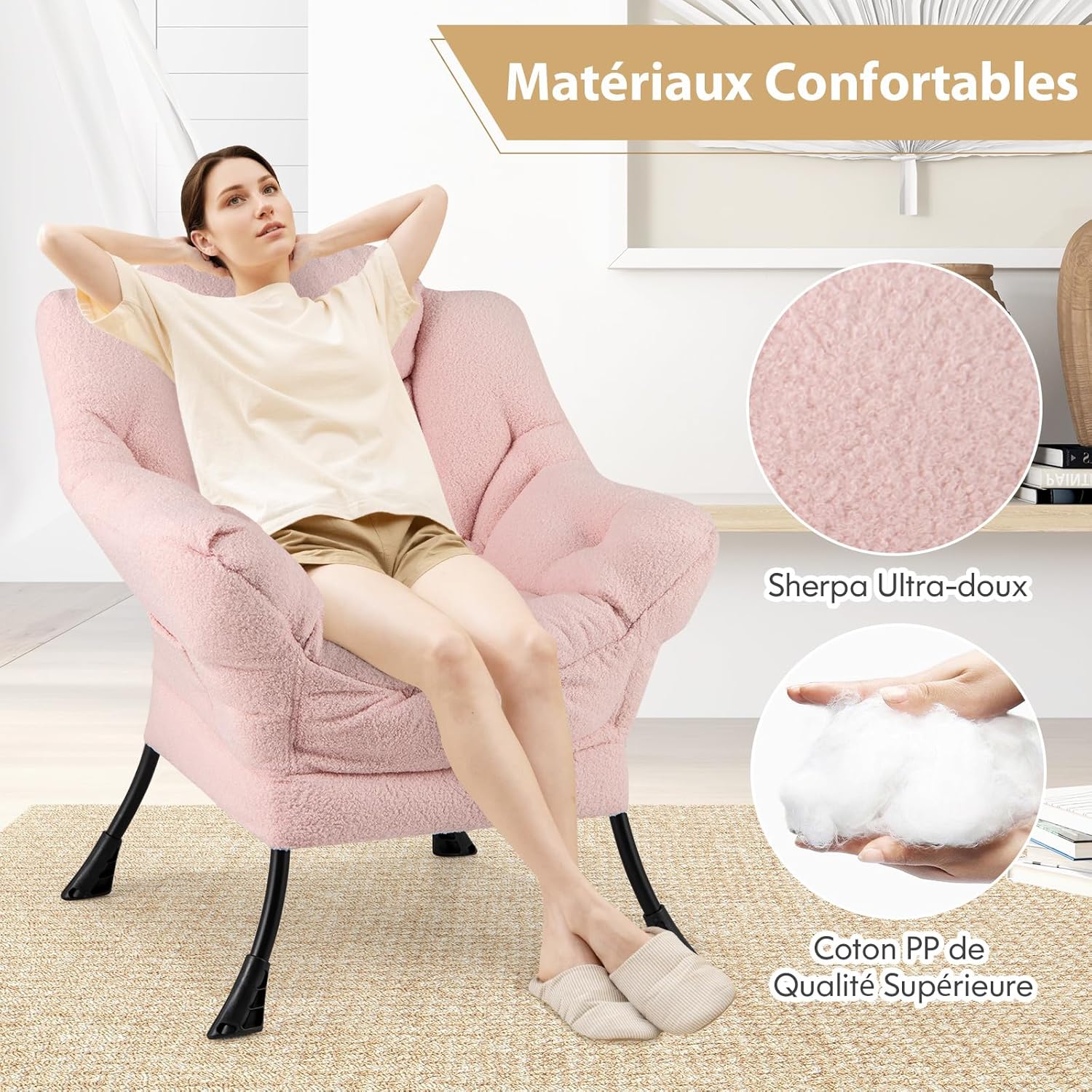 Poltrona Relax, Poltrona da Lettura con Cuscino, Elegante con Schienale e Seduta Imbottiti, Braccioli e Tasca di Stoccaggio, Portata 150 kg (S - 3