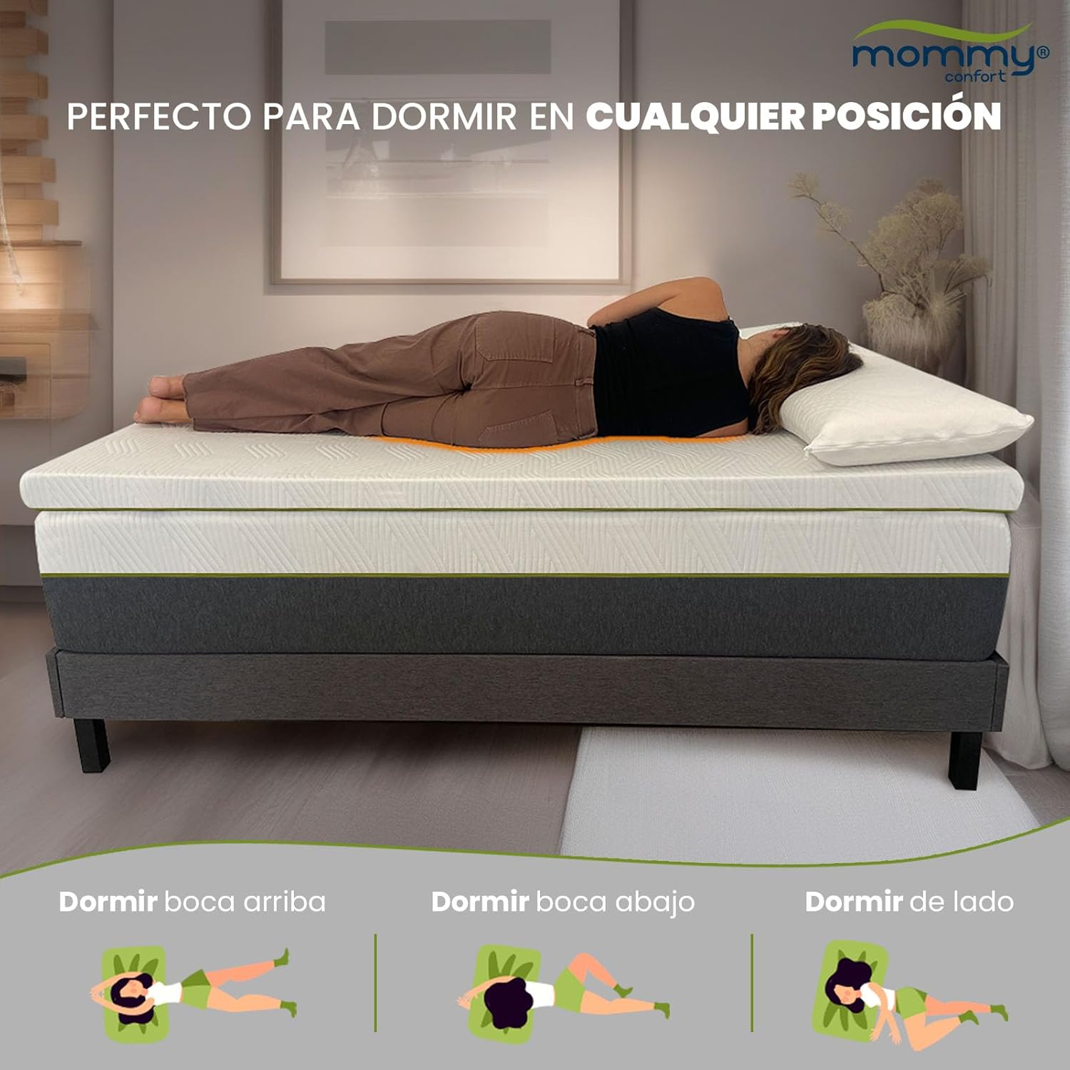 Cobertura viscoelástica 150x190x6 cm - Capa lavável e amovível com fecho de correr - Núcleo 100% viscoelástico -- Respirável, Alívio das dores - 4