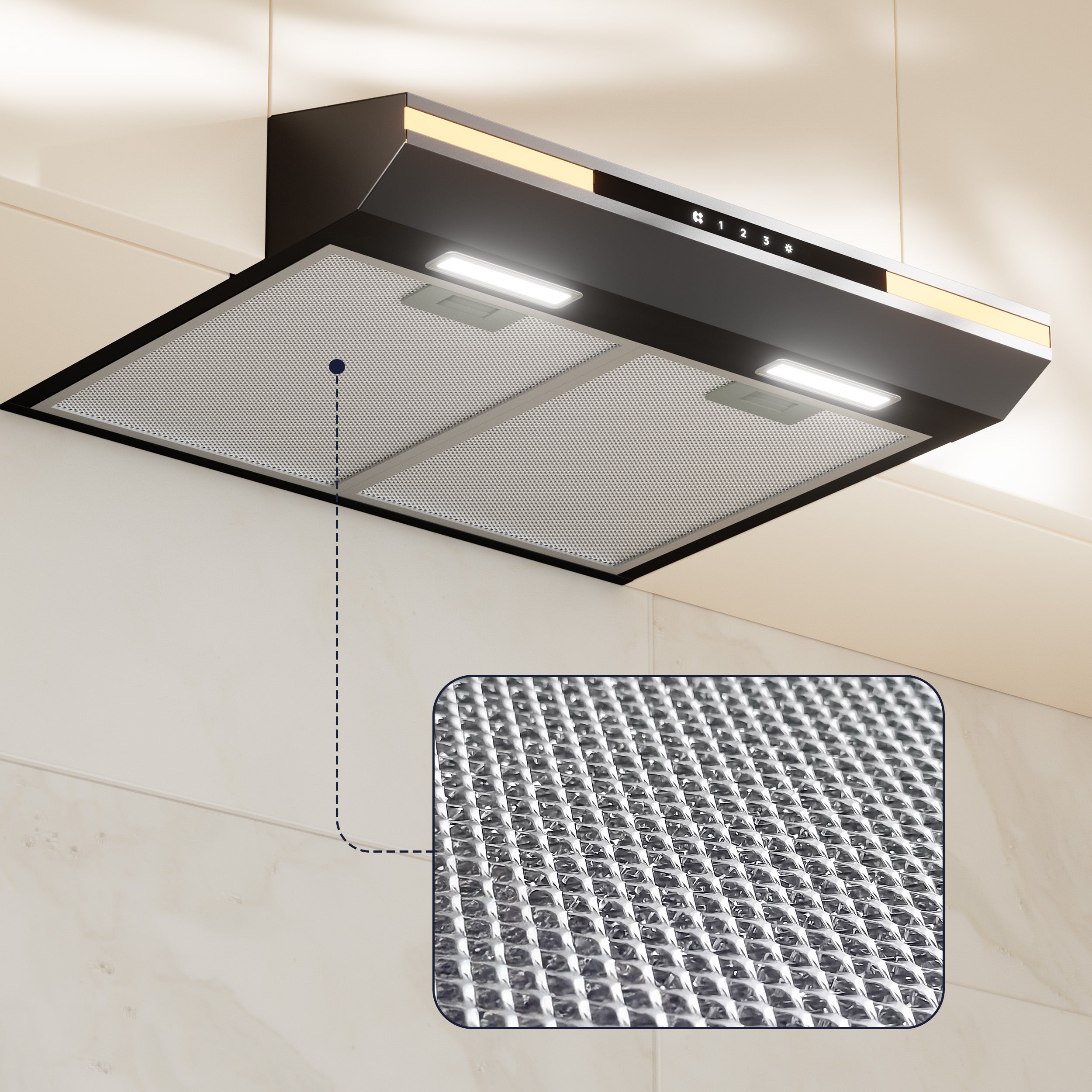 CIARRA Hotte casquette 60cm 320m³/h A+ 3 Vitesses Touche Tactile LED Affichage Recyclage et Évacuation Noir CD6921B - 4